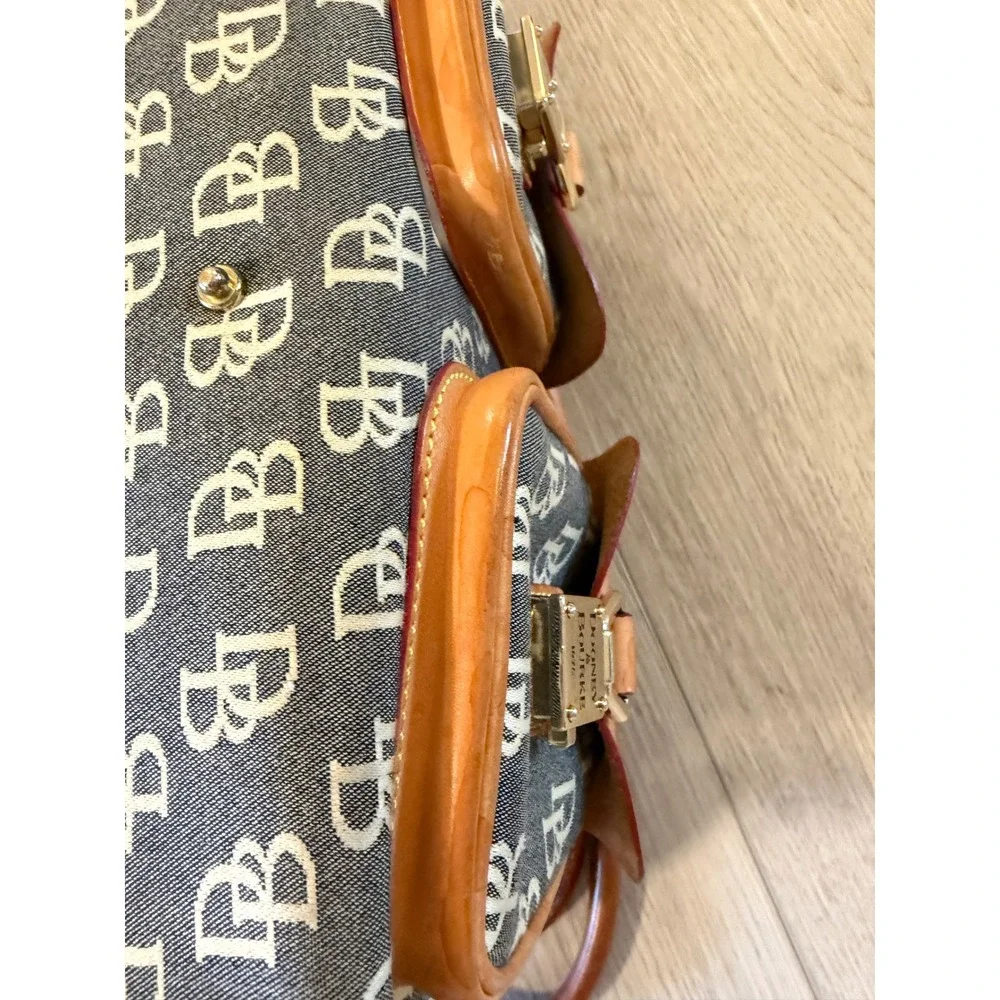 Dooney & Bourke Monogram Leather Satchel Handbag GrayTan Latch Pockets Vintage
